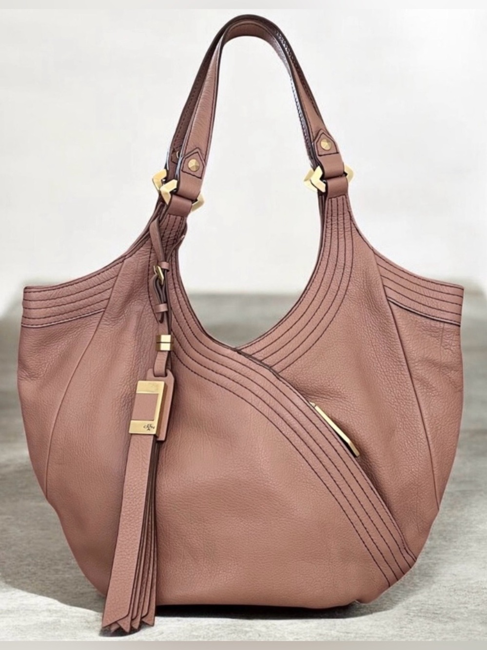 orYANY Leather Hobo Bag Tassel Pebble Leather Mauve Tan Brown MANY POCKETS 😍